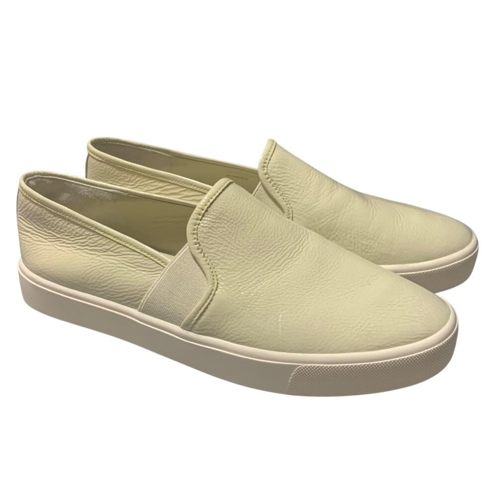 VINCE. Cream Moonlight Crinkle Patent Leather Blair II Slip-On Sneakers Size 7M